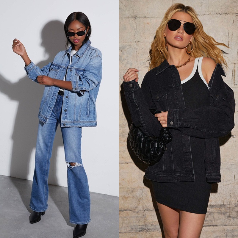 Factory direct sales of 2025 new European and American cross-border light blue washed denim jacket, women's casual loose jacket top