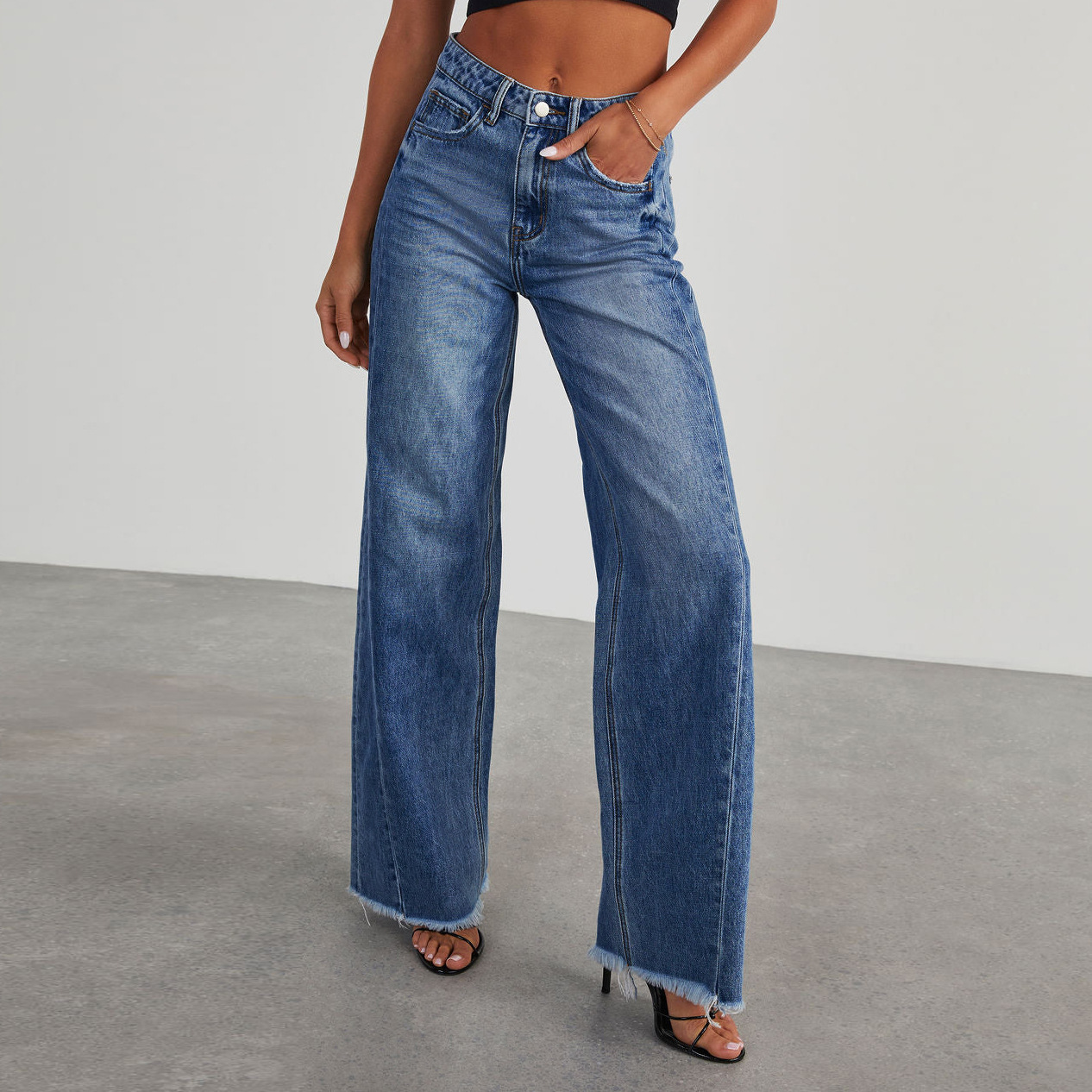 2025 New Cross border Amazon Independent Station Foreign Trade Women's Cowboy Pants Washed Cowboy Wide Leg Pants