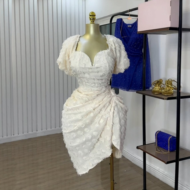 European and American cross-border women's clothing 2025 summer new style temperament V-neck jacquard short sleeved high waisted short sleeved dress European and American cross-border women's clothing 2025 summer new style temperament V-neck jacquard short sleeved high waisted short sleeved dress