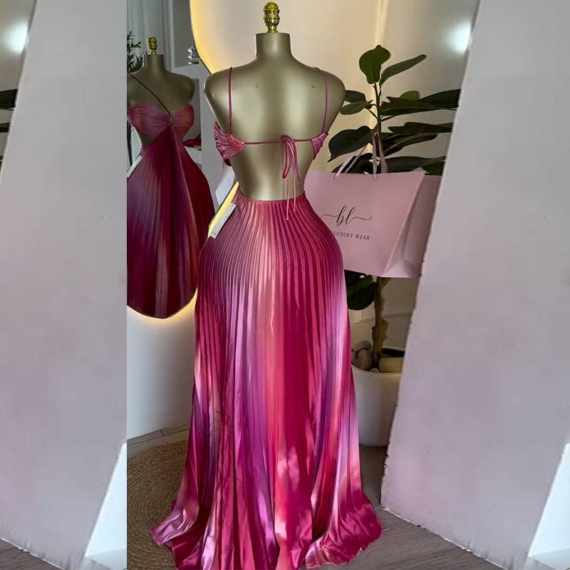 European and American women's clothing 2025 spring new sweet and fresh suspender strapless strapless lace up pleated oversized swing dress European and American women's clothing 2025 spring new sweet and fresh suspender strapless strapless lace up pleated oversized swing dress