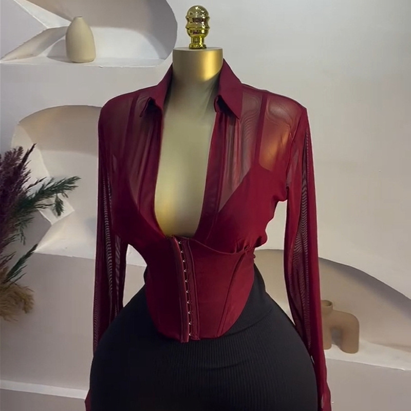 European and American cross-border women's clothing 2025 summer new style temperament design sense, collar and waist cinched short long sleeved shirt top European and American cross-border women's clothing 2025 summer new style temperament design sense, collar and waist cinched short long sleeved shirt top