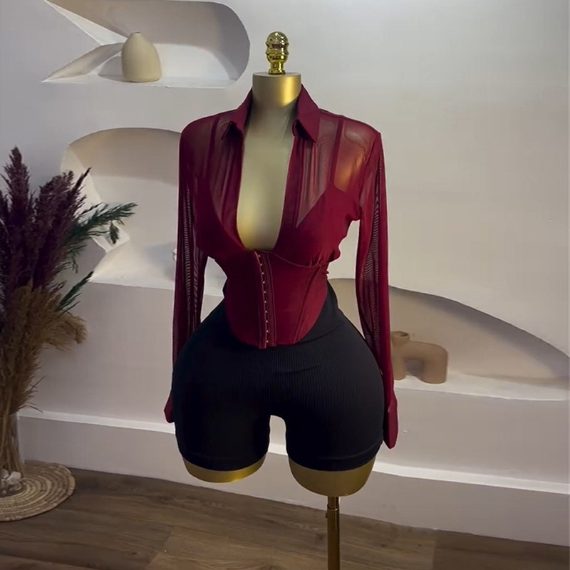 European and American cross-border women's clothing 2025 summer new style temperament design sense, collar and waist cinched short long sleeved shirt top European and American cross-border women's clothing 2025 summer new style temperament design sense, collar and waist cinched short long sleeved shirt top