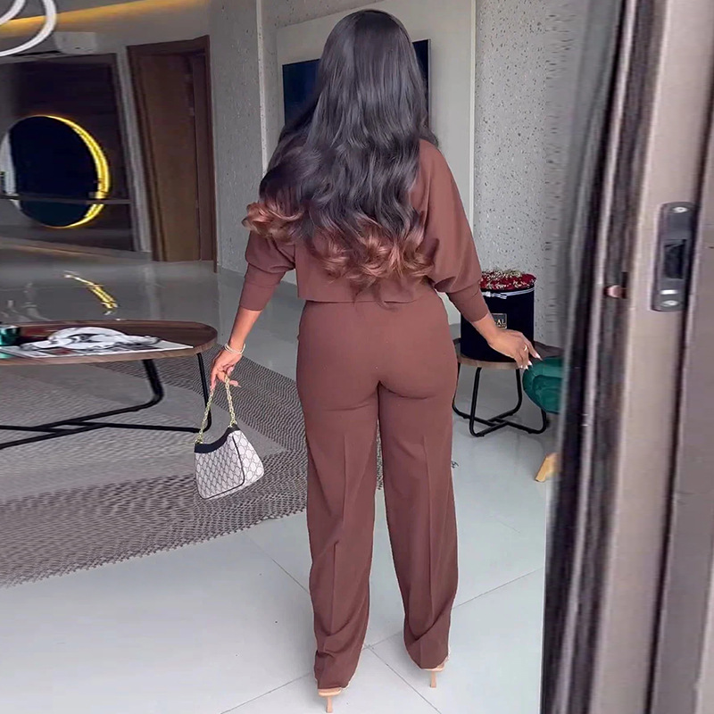 Spot foreign trade European and American women's clothing 2024 spring new style temperament lapel long sleeved shirt wide leg pants casual suit Spot foreign trade European and American women's clothing 2024 spring new style temperament lapel long sleeved shirt wide leg pants casual suit