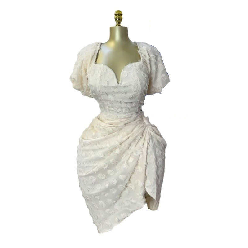 European and American cross-border women's clothing 2025 summer new style temperament V-neck jacquard short sleeved high waisted short sleeved dress European and American cross-border women's clothing 2025 summer new style temperament V-neck jacquard short sleeved high waisted short sleeved dress