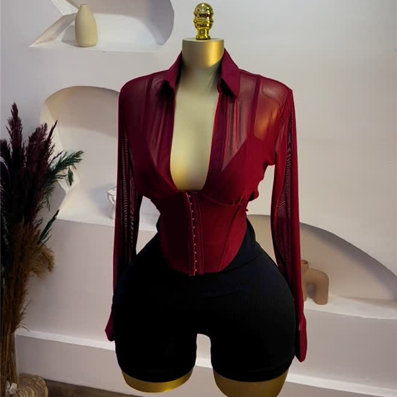 European and American cross-border women's clothing 2025 summer new style temperament design sense, collar and waist cinched short long sleeved shirt top European and American cross-border women's clothing 2025 summer new style temperament design sense, collar and waist cinched short long sleeved shirt top