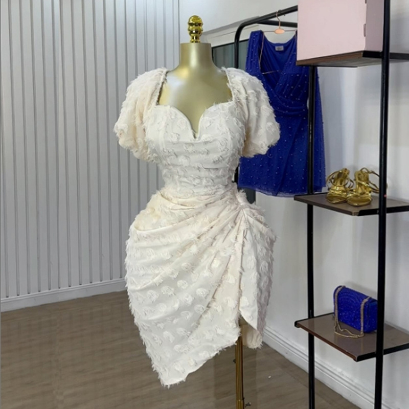 European and American cross-border women's clothing 2025 summer new style temperament V-neck jacquard short sleeved high waisted short sleeved dress European and American cross-border women's clothing 2025 summer new style temperament V-neck jacquard short sleeved high waisted short sleeved dress