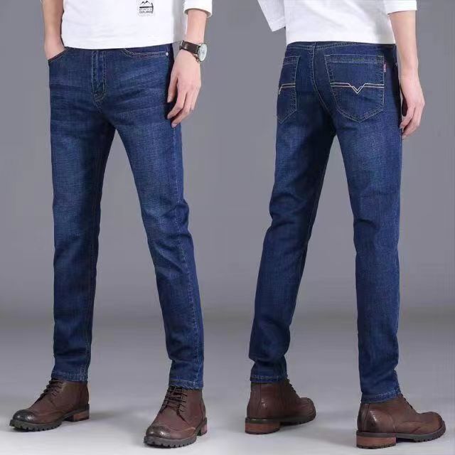 Factory direct sales of Four Seasons men's business jeans, high waisted plus size men's jeans, straight leg pants, street vendor source