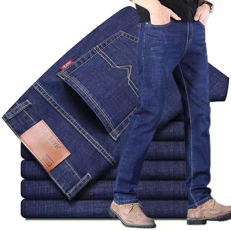 High quality spring and autumn elastic business jeans for men with meticulous workmanship, straight tube loose and comfortable casual men's jeans