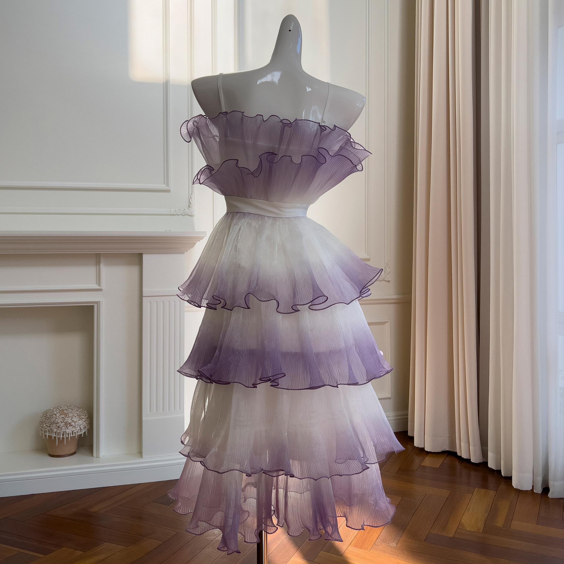 Temperament, socialite style, strapless strapless gradient purple dress, long cut waist slimming cake dress, dress 68571 Temperament, socialite style, strapless strapless gradient purple dress, long cut waist slimming cake dress, dress 68571