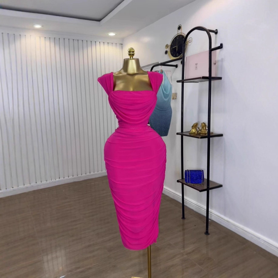 Cross border European and American women's sleeveless camisole pleated top, half skirt, rose red temperament, slimming party 2-piece set