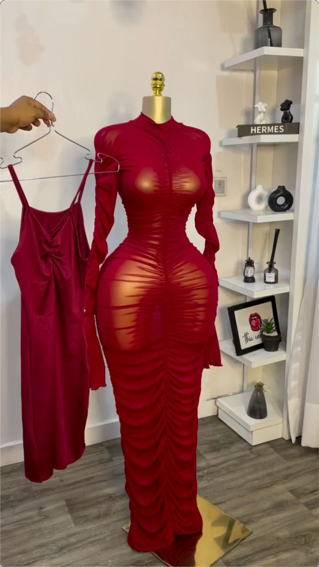 In stock 2025 autumn new cross-border European and American 2-piece set dress long sleeved pleated sexy long skirt with interior In stock 2025 autumn new cross-border European and American 2-piece set dress long sleeved pleated sexy long skirt with interior