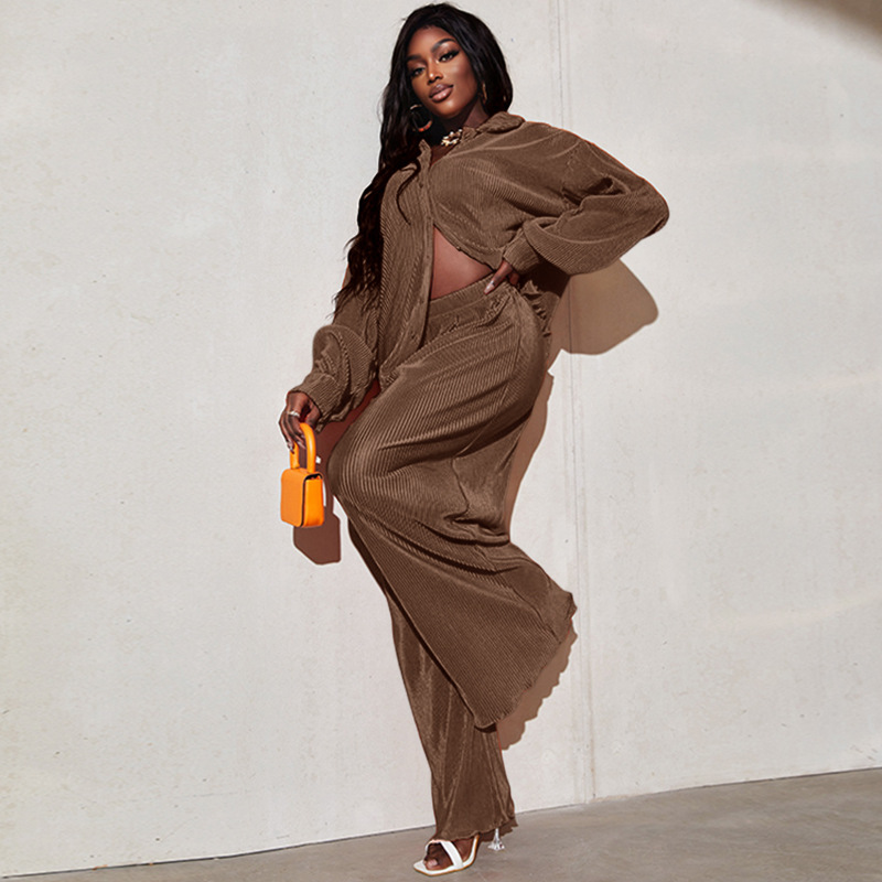 Spot 2025 Amazon Europe and America Cross border Women's Solid Color Loose Casual Two Piece Set with Hundred Fold Fashion Wide Leg Pants Spot 2025 Amazon Europe and America Cross border Women's Solid Color Loose Casual Two Piece Set with Hundred Fold Fashion Wide Leg Pants