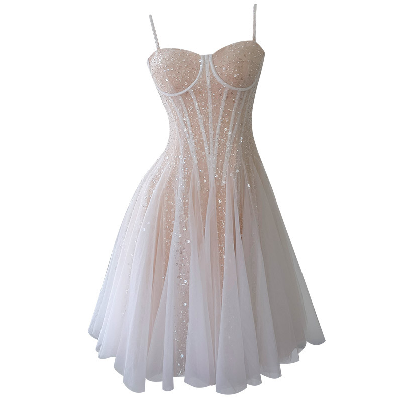 Fashionable temperament, suspender style, elegant mesh embroidered sequin dress, suitable for women's party birthdays, small dress 68501 Fashionable temperament, suspender style, elegant mesh embroidered sequin dress, suitable for women's party birthdays, small dress 68501