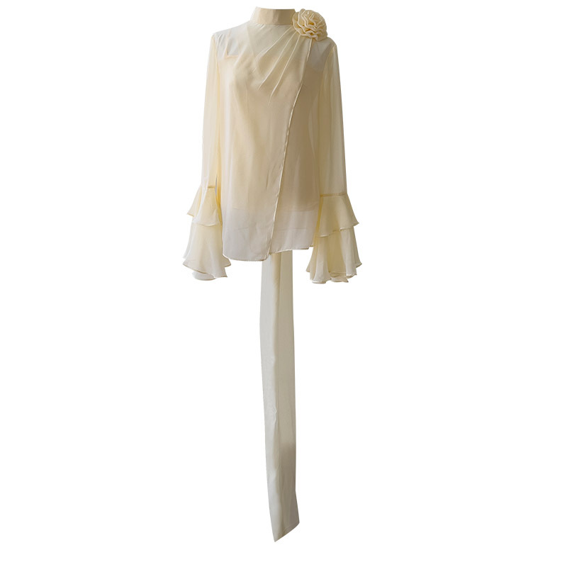 Autumn elegant and gentle style small shirt top for women, paired with half length long skirt, vacation photography fashion 71444+51363 Autumn elegant and gentle style small shirt top for women, paired with half length long skirt, vacation photography fashion 71444+51363