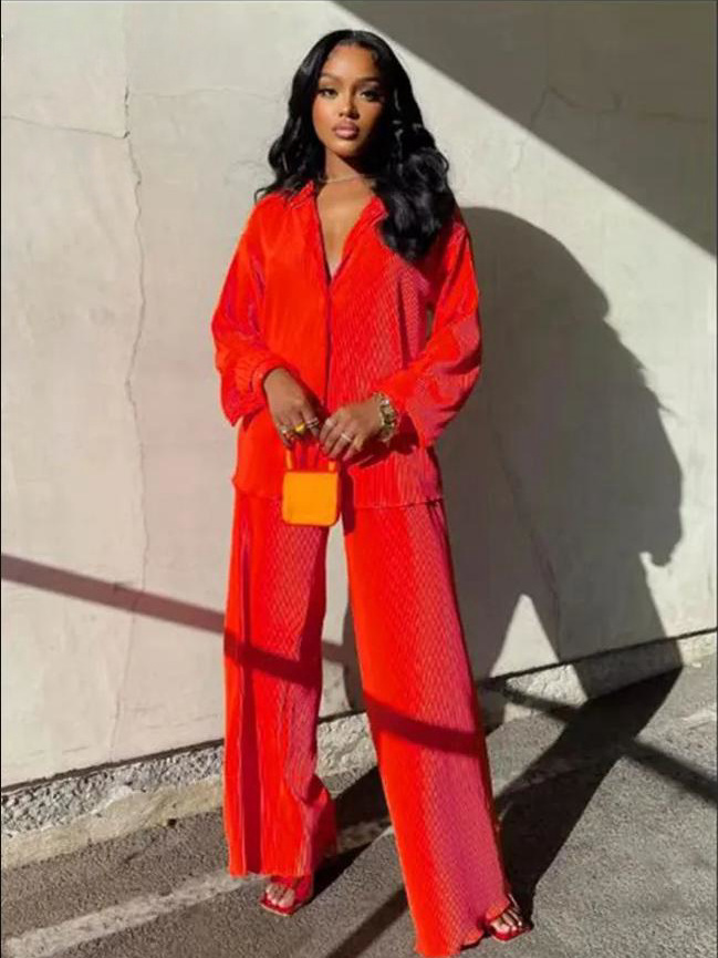 Spot 2025 Amazon Europe and America Cross border Women's Solid Color Loose Casual Two Piece Set with Hundred Fold Fashion Wide Leg Pants Spot 2025 Amazon Europe and America Cross border Women's Solid Color Loose Casual Two Piece Set with Hundred Fold Fashion Wide Leg Pants