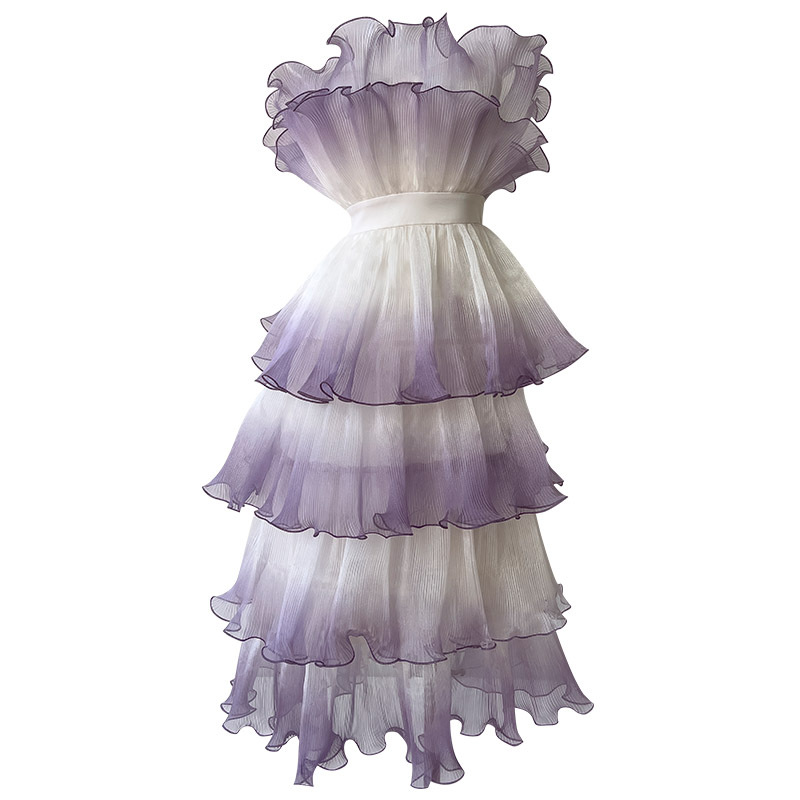 Temperament, socialite style, strapless strapless gradient purple dress, long cut waist slimming cake dress, dress 68571 Temperament, socialite style, strapless strapless gradient purple dress, long cut waist slimming cake dress, dress 68571