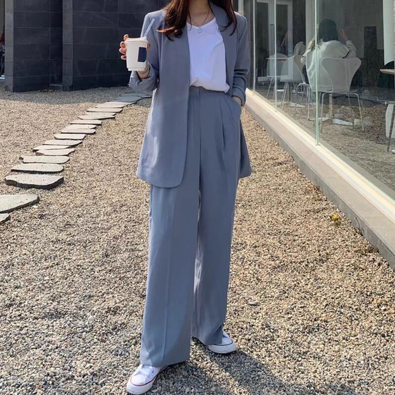 Wide leg pants suit set for women 2025 Spring and Autumn Korean edition fashion temperament British style casual street bombing professional small suit