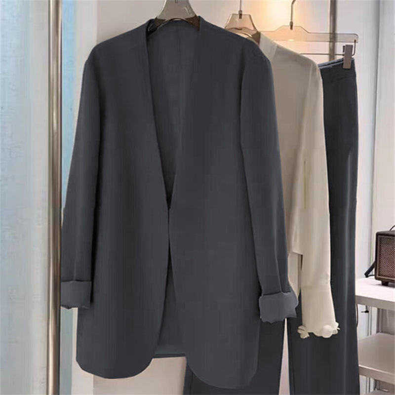 2025 Spring and Autumn plus size suit set, women's fat mm loose casual formal suit, wide leg pants two-piece set, small suit jacket 2025 Spring and Autumn plus size suit set, women's fat mm loose casual formal suit, wide leg pants two-piece set, small suit jacket