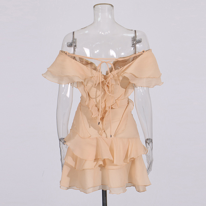 European and American style high-end temperament short skirt 2025 new style ruffled one shoulder design cinched waist slimming dress for women European and American style high-end temperament short skirt 2025 new style ruffled one shoulder design cinched waist slimming dress for women