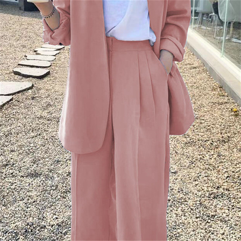 Wide leg pants suit set for women 2025 Spring and Autumn Korean edition fashion temperament British style casual street bombing professional small suit Wide leg pants suit set for women 2025 Spring and Autumn Korean edition fashion temperament British style casual street bombing professional small suit