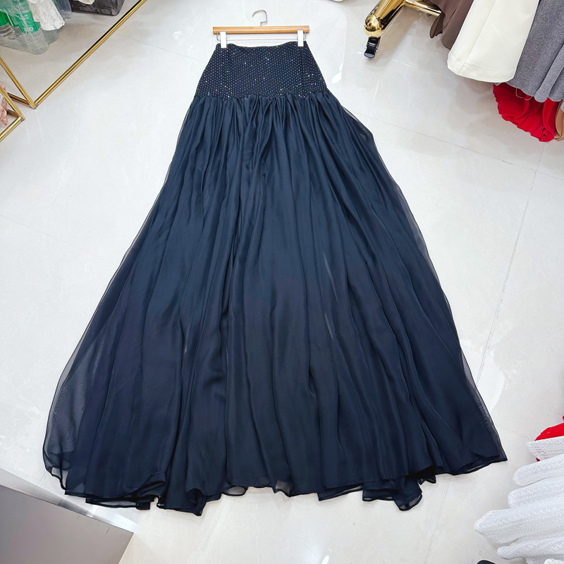 Thirteen lines of Australian fashion design, niche personality, hot diamond high waist slimming mesh skirt, long skirt A2 # 8318