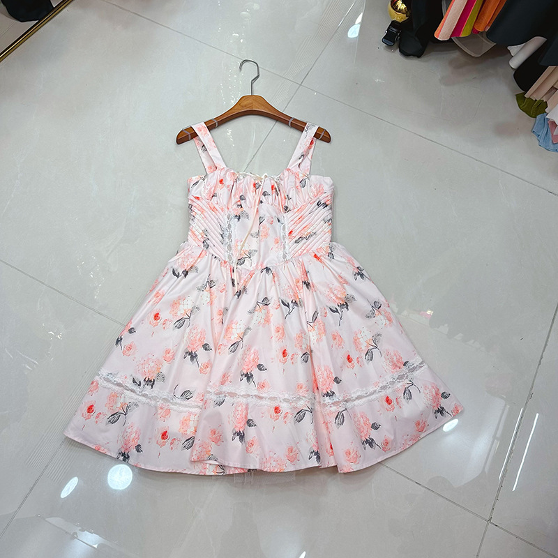 Thirteen line Australian niche print puffy skirt dress with waist cinched lace fishbone suspender short skirt A2 # 1035 Thirteen line Australian niche print puffy skirt dress with waist cinched lace fishbone suspender short skirt A2 # 1035