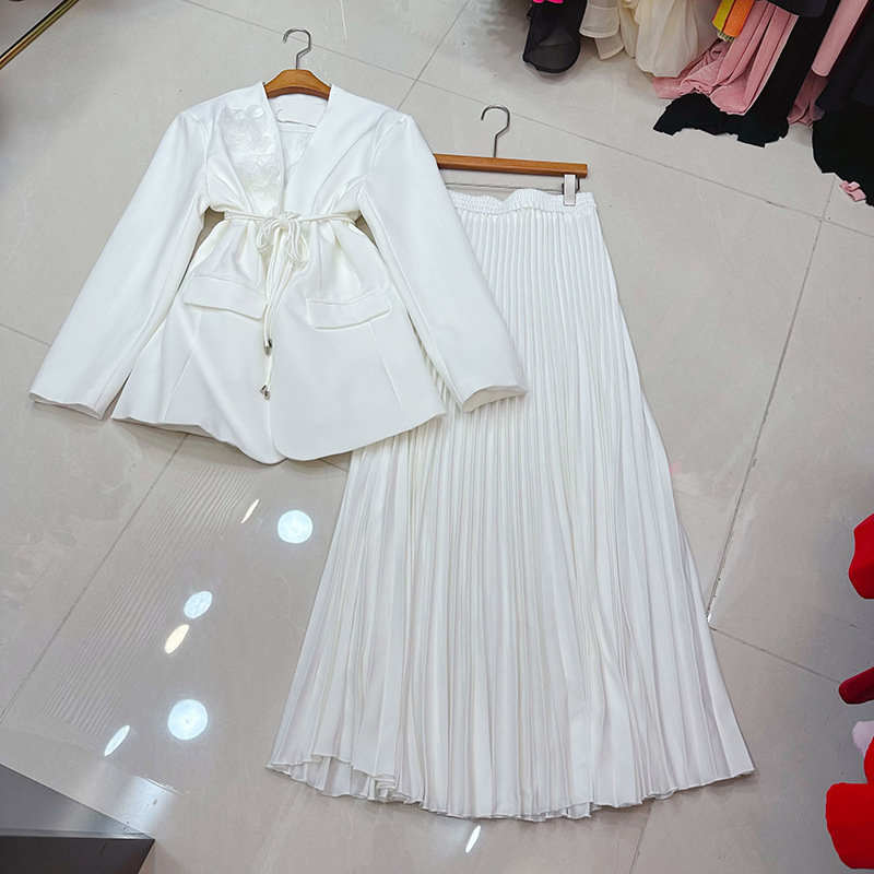 Thirteen line Australian high-end fashion suit temperament socialite suit+pleated skirt skirt two-piece set A2 # 1003