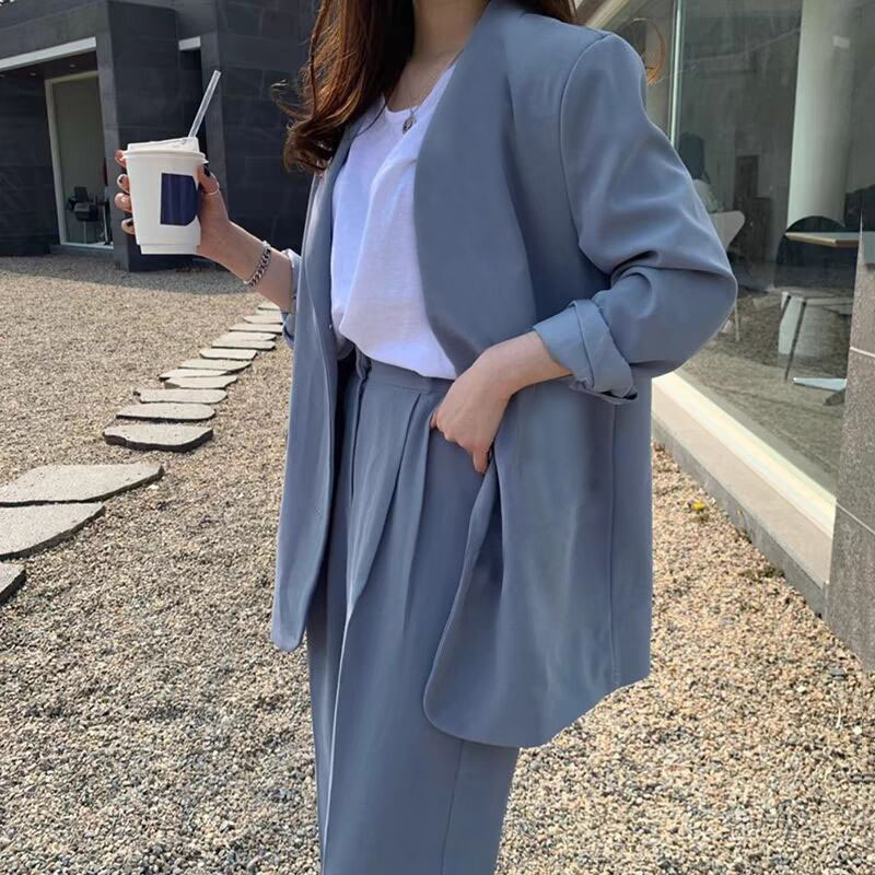 Wide leg pants suit set for women 2025 Spring and Autumn Korean edition fashion temperament British style casual street bombing professional small suit Wide leg pants suit set for women 2025 Spring and Autumn Korean edition fashion temperament British style casual street bombing professional small suit