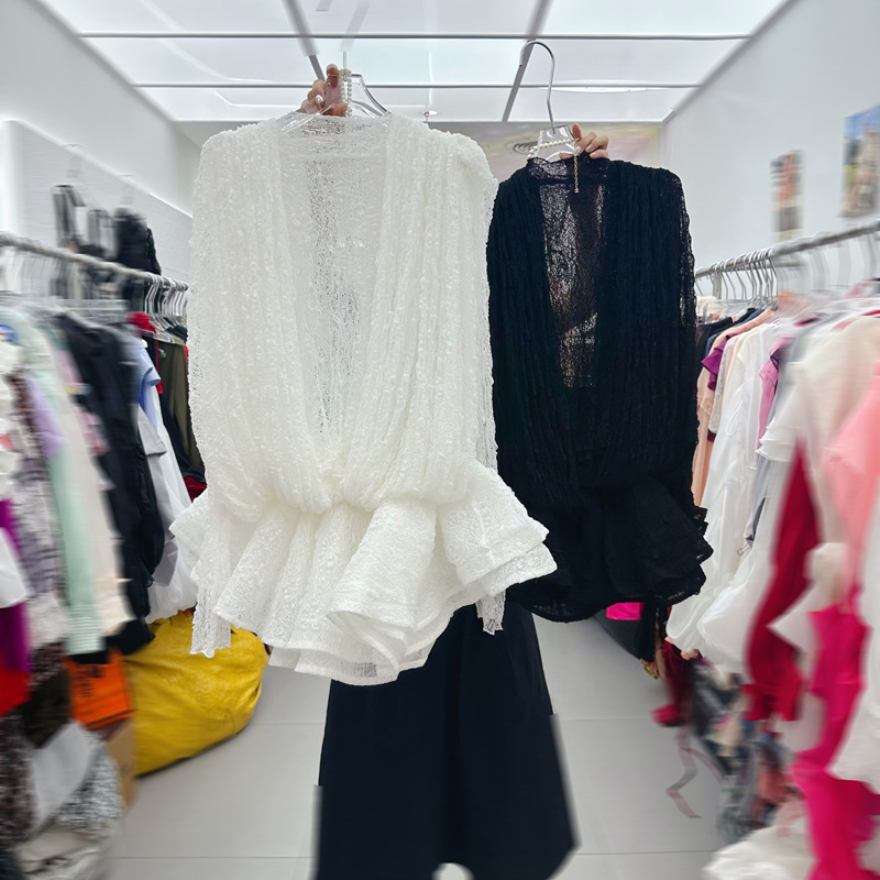 Thirteen line French mesh lace long sleeved dress with pleated canopy design, pure desire style dress C1 # 1966