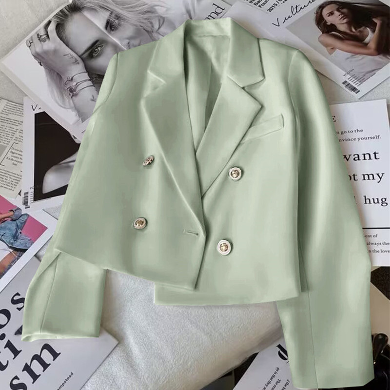 Short jade green suit jacket for women, autumn 2025 new item, small stature, casual and versatile small suit Short jade green suit jacket for women, autumn 2025 new item, small stature, casual and versatile small suit