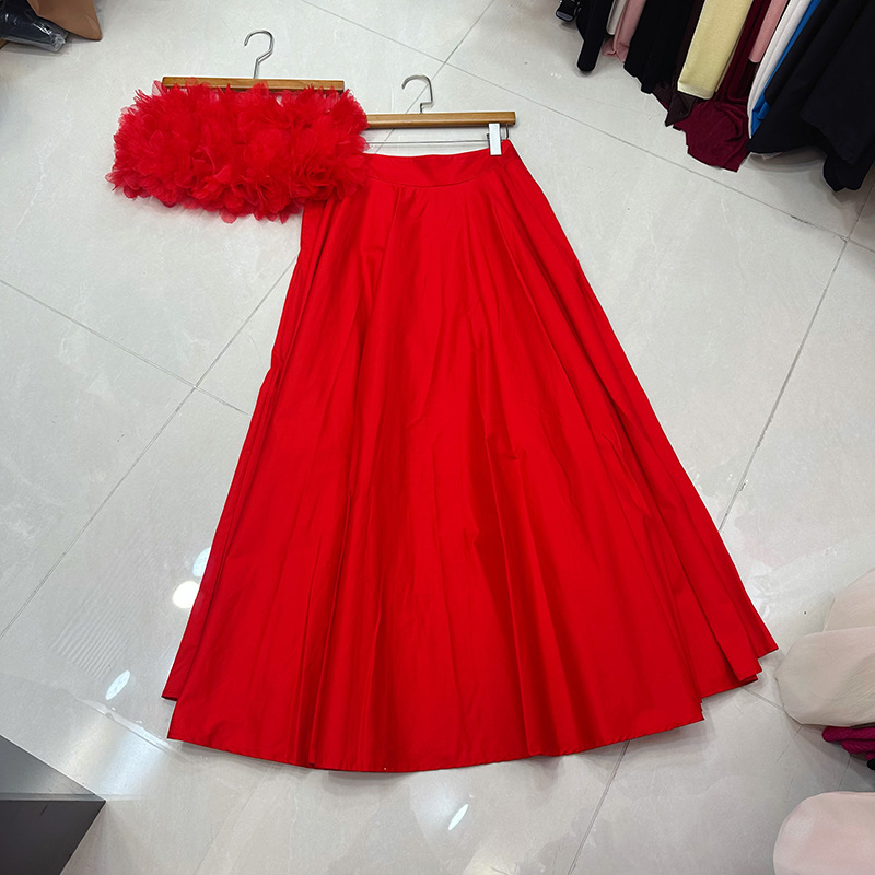 Thirteen Rows Unique Short Petals Embracing Elastic Skirt+High Waist Half Skirt 2-piece Set Beautiful Seaside A1 # 8531