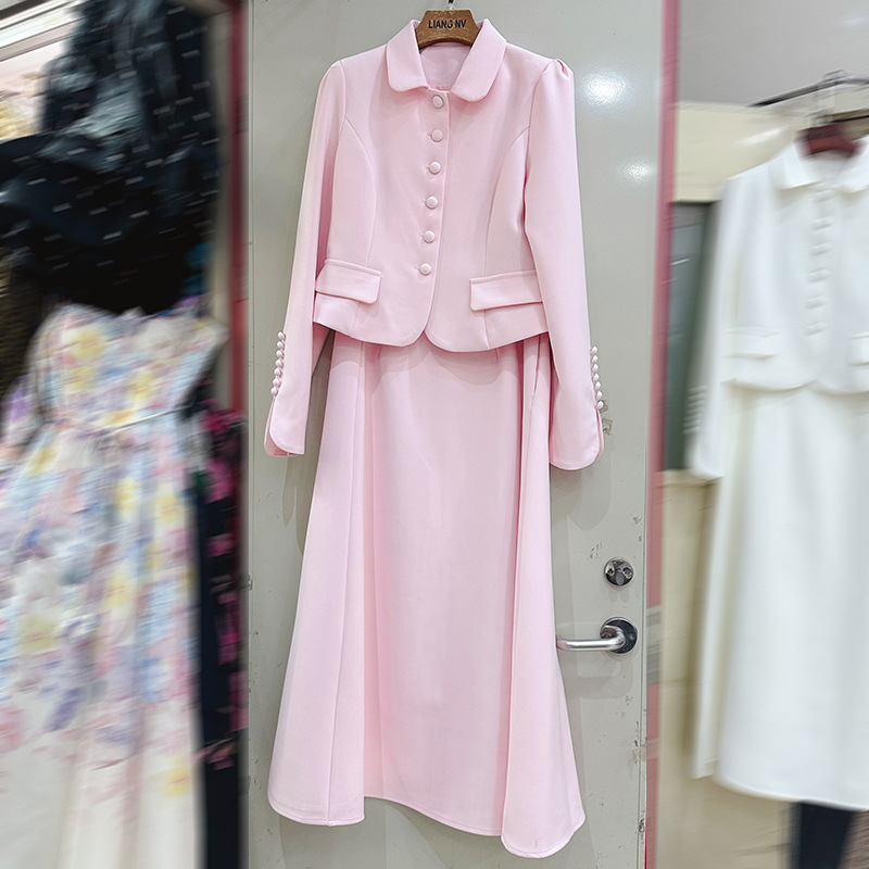 Thirteen line Australian niche white retro breasted jacket+long skirt 2-piece gentle set A2 # 1022 Thirteen line Australian niche white retro breasted jacket+long skirt 2-piece gentle set A2 # 1022