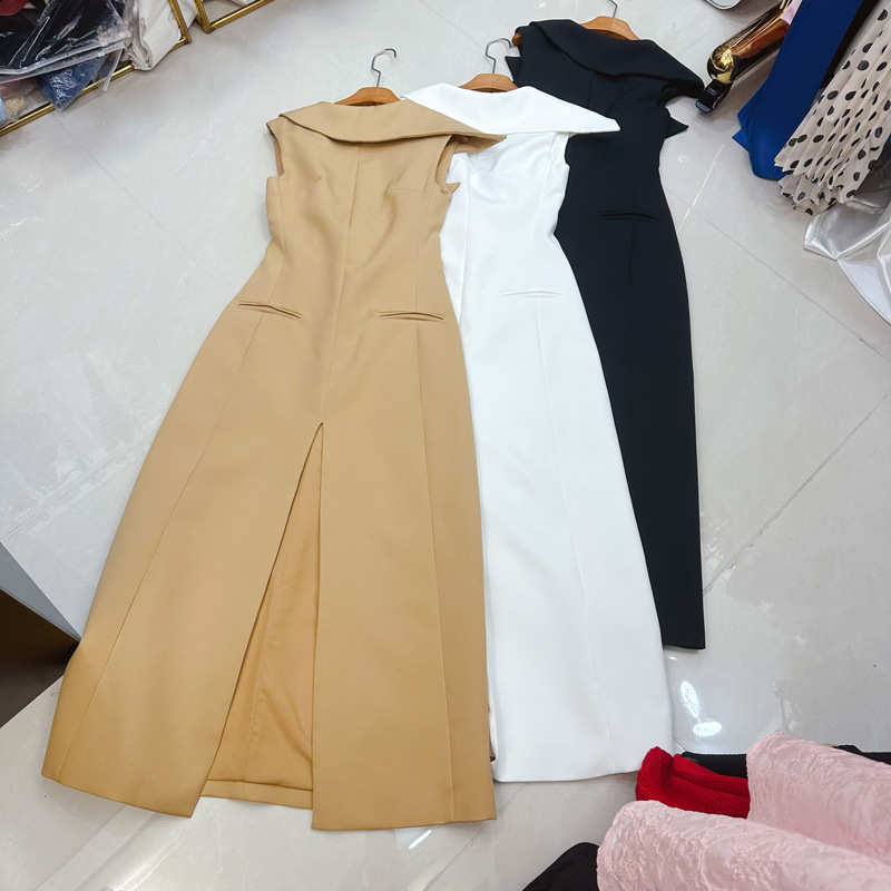 Thirteen line socialite mature style U-shaped backless Vietnamese new slit niche design dress curve A2 # 8031