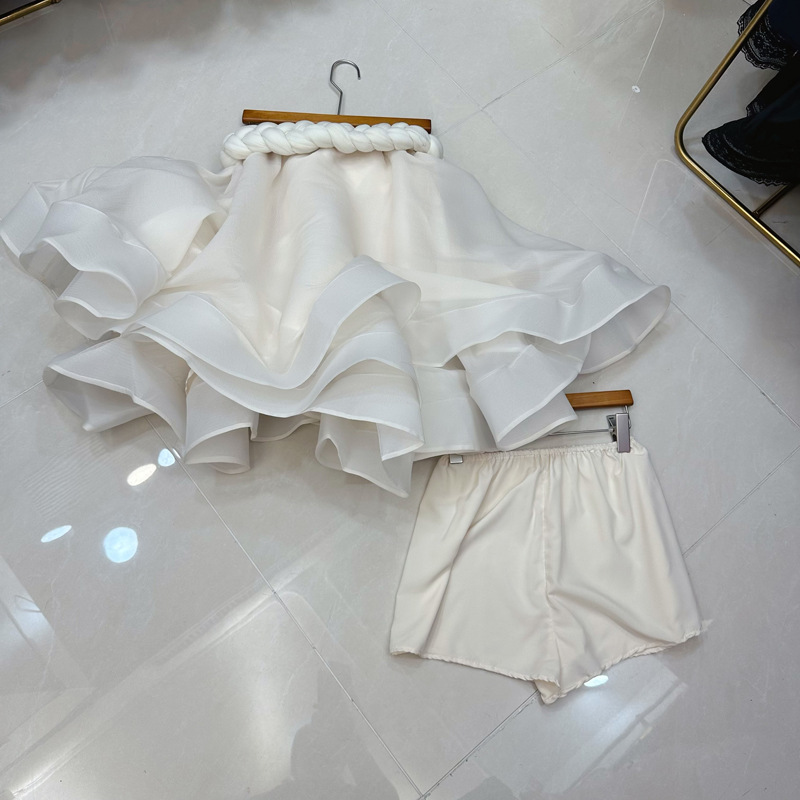 Shisanxing Heavy Industry Woven Fried Dough Twists Folded Skirt Poncho Small Dress with Shorts Dress C1 # 2205