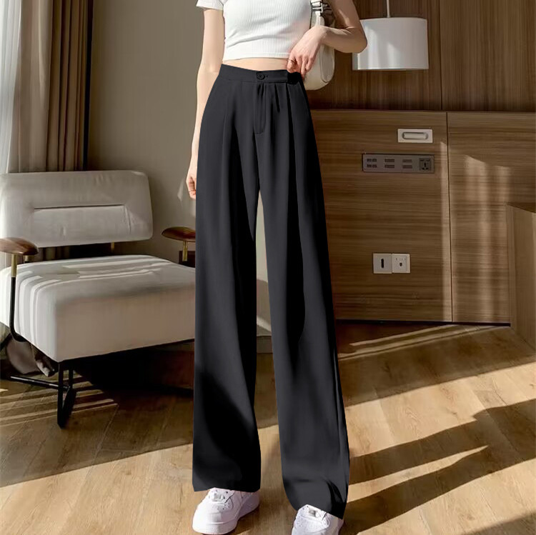 Wide leg pants, women's pants, loose hanging, high waisted, orange colored trousers, spring and autumn style, suit, narrow version, straight leg, casual floor length pants Wide leg pants, women's pants, loose hanging, high waisted, orange colored trousers, spring and autumn style, suit, narrow version, straight leg, casual floor length pants