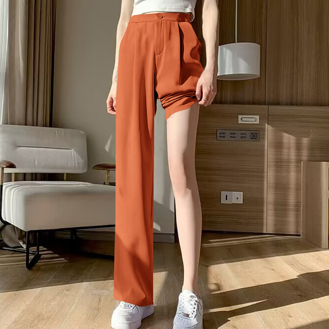 Wide leg pants, women's pants, loose hanging, high waisted, orange colored trousers, spring and autumn style, suit, narrow version, straight leg, casual floor length pants