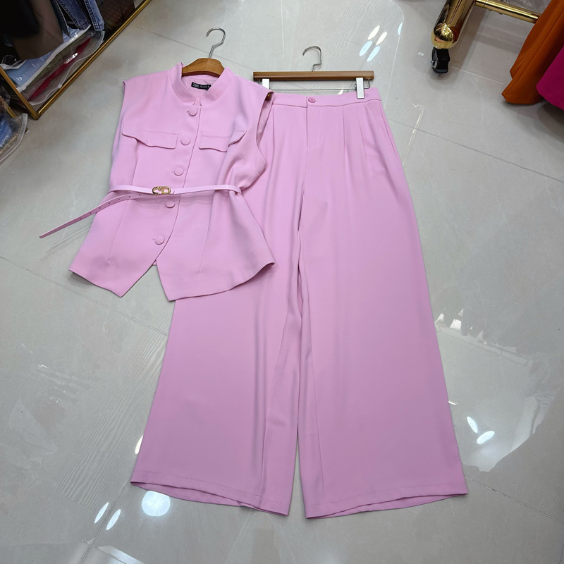 Thirteen Rows Cross border Amazon French Niche Single breasted Vest+Slimming Casual Pants Set A2 # 8152