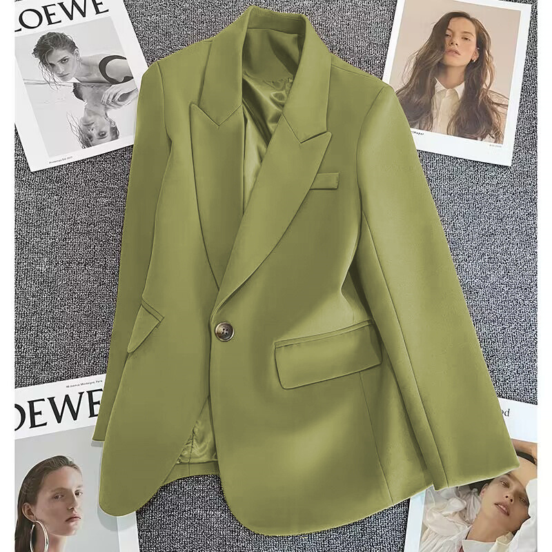 Green suit jacket for women in the spring and autumn of 2025, new small size with one button fashion trend and versatile temperament suit