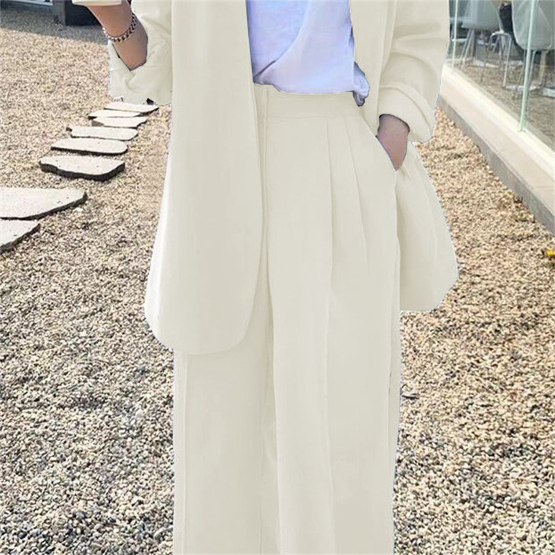 Wide leg pants suit set for women 2025 Spring and Autumn Korean edition fashion temperament British style casual street bombing professional small suit Wide leg pants suit set for women 2025 Spring and Autumn Korean edition fashion temperament British style casual street bombing professional small suit