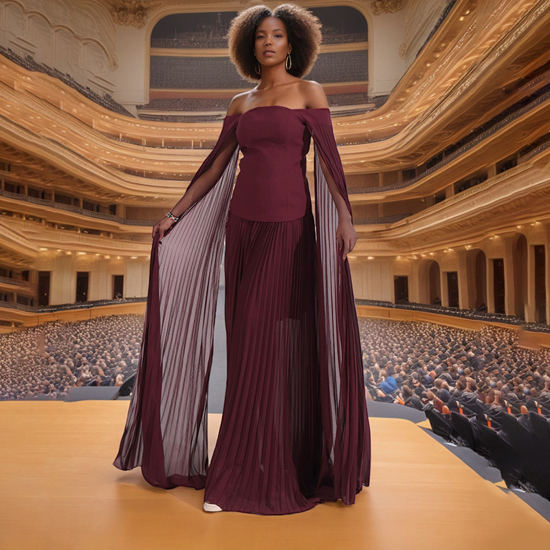 Australian fashion two-piece set 2025 new one shoulder slim fit top high waist pleated skirt set for women