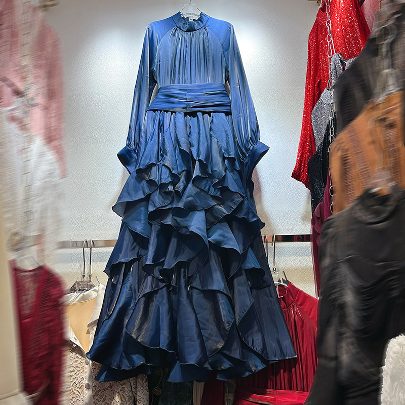 Thirteen Rows Australia's niche new pleated irregular wave dress lotus leaf edge skirt dress A1 # 1028 Thirteen Rows Australia's niche new pleated irregular wave dress lotus leaf edge skirt dress A1 # 1028