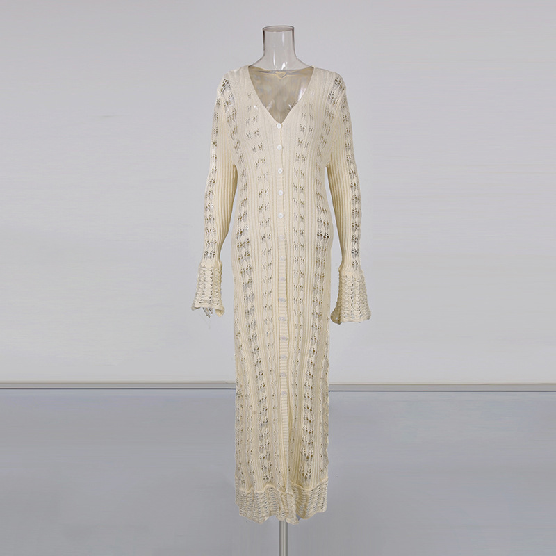 European and American cross-border sexy long jacket 2025 new solid color knitted flared sleeve design feeling slimming windbreaker women's autumn European and American cross-border sexy long jacket 2025 new solid color knitted flared sleeve design feeling slimming windbreaker women's autumn