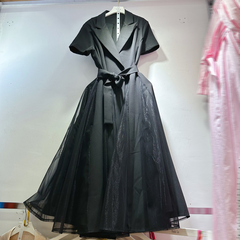 Thirteen Rows Australia's new lapel short sleeved French patchwork organza long dress with belt A2 # 8377 Thirteen Rows Australia's new lapel short sleeved French patchwork organza long dress with belt A2 # 8377