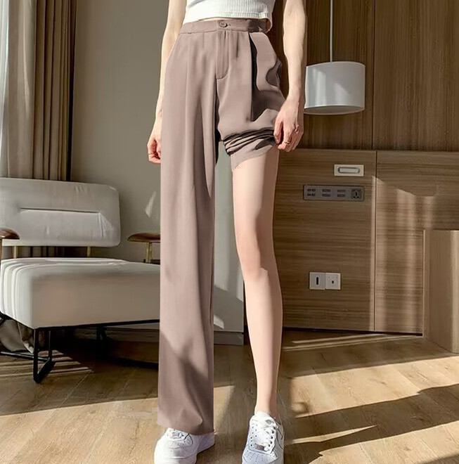 Wide leg pants, women's pants, loose hanging, high waisted, orange colored trousers, spring and autumn style, suit, narrow version, straight leg, casual floor length pants Wide leg pants, women's pants, loose hanging, high waisted, orange colored trousers, spring and autumn style, suit, narrow version, straight leg, casual floor length pants