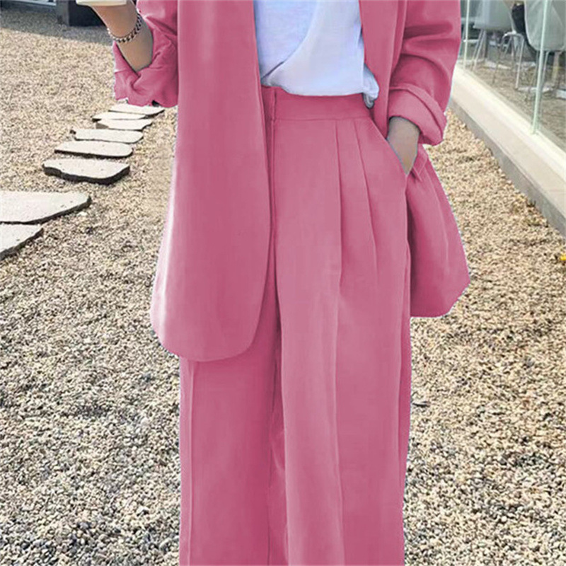 Wide leg pants suit set for women 2025 Spring and Autumn Korean edition fashion temperament British style casual street bombing professional small suit Wide leg pants suit set for women 2025 Spring and Autumn Korean edition fashion temperament British style casual street bombing professional small suit
