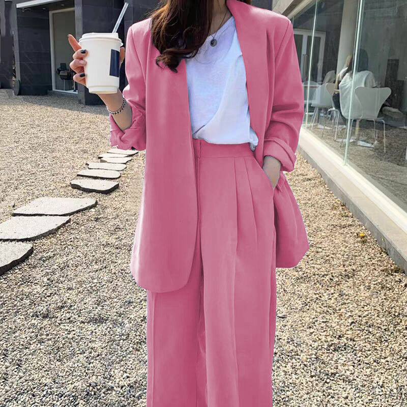 Wide leg pants suit set for women 2025 Spring and Autumn Korean edition fashion temperament British style casual street bombing professional small suit Wide leg pants suit set for women 2025 Spring and Autumn Korean edition fashion temperament British style casual street bombing professional small suit