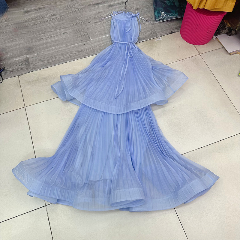 Thirteen line Australian niche pleated anti stripe hanging neck tank top, doll shirt, belly covering dress A2 # 8557 Thirteen line Australian niche pleated anti stripe hanging neck tank top, doll shirt, belly covering dress A2 # 8557