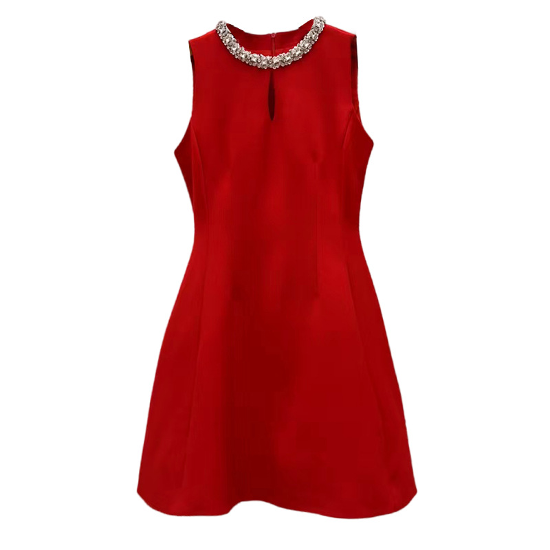 Australian fashion show style socialite style short skirt 2025 new round neck diamond studded sleeveless high-end waist cinching dress for women Australian fashion show style socialite style short skirt 2025 new round neck diamond studded sleeveless high-end waist cinching dress for women
