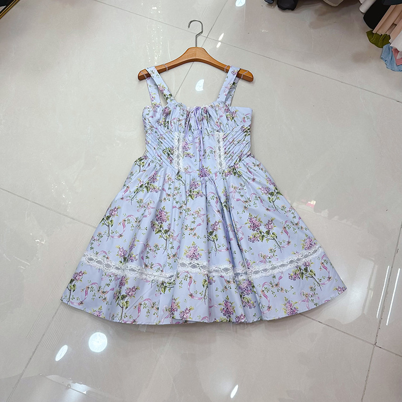 Thirteen line Australian niche print puffy skirt dress with waist cinched lace fishbone suspender short skirt A2 # 1035 Thirteen line Australian niche print puffy skirt dress with waist cinched lace fishbone suspender short skirt A2 # 1035