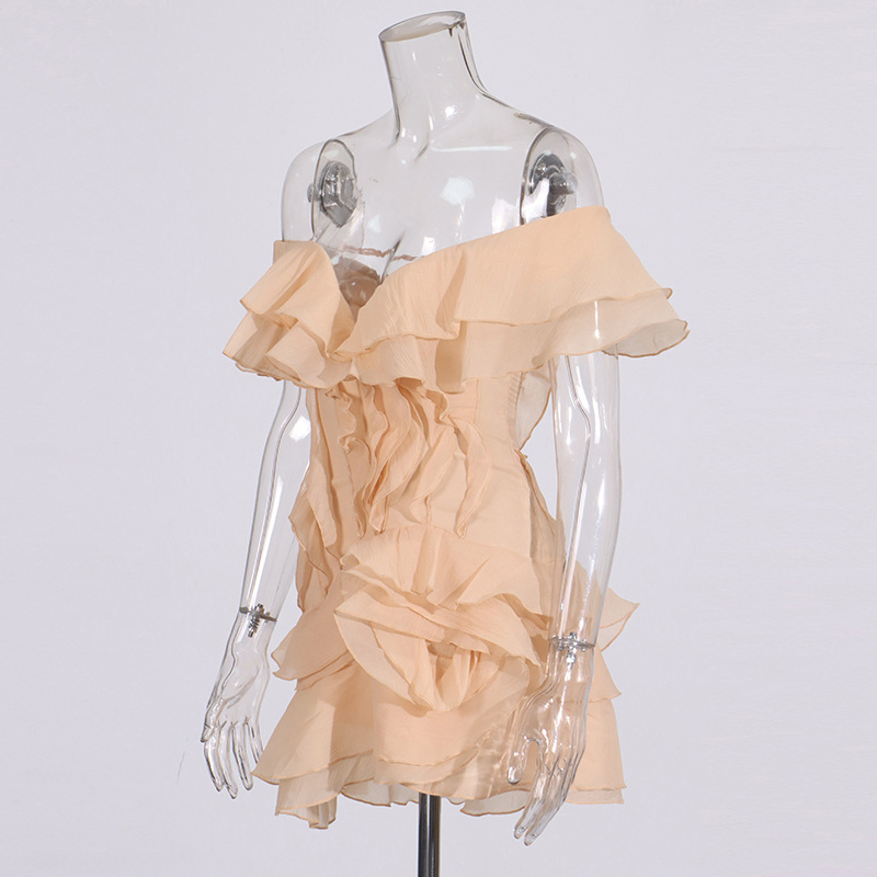 European and American style high-end temperament short skirt 2025 new style ruffled one shoulder design cinched waist slimming dress for women European and American style high-end temperament short skirt 2025 new style ruffled one shoulder design cinched waist slimming dress for women